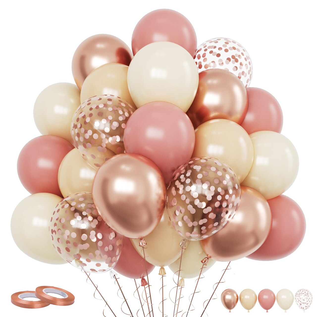 Retro Blush Pink Balloons Set, 60PCS Dusty Pink Birthday Balloons, 12Inch Chrome Rose Gold Balloons Beige Nude Latex Balloon for Girls Birthday Bridal Baby Shower Wedding Boho Party Decoration